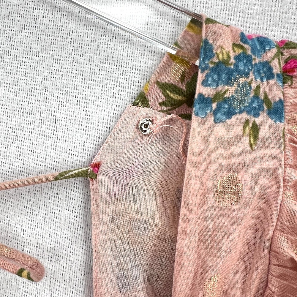 ANTHROPOLOGIE Love The Label Rosette Babydoll Top S Pink Floral Puff Sleeve Boho - Picture 9 of 16